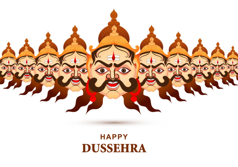Happy dussehra celebration angry ravan with ten heads poster car